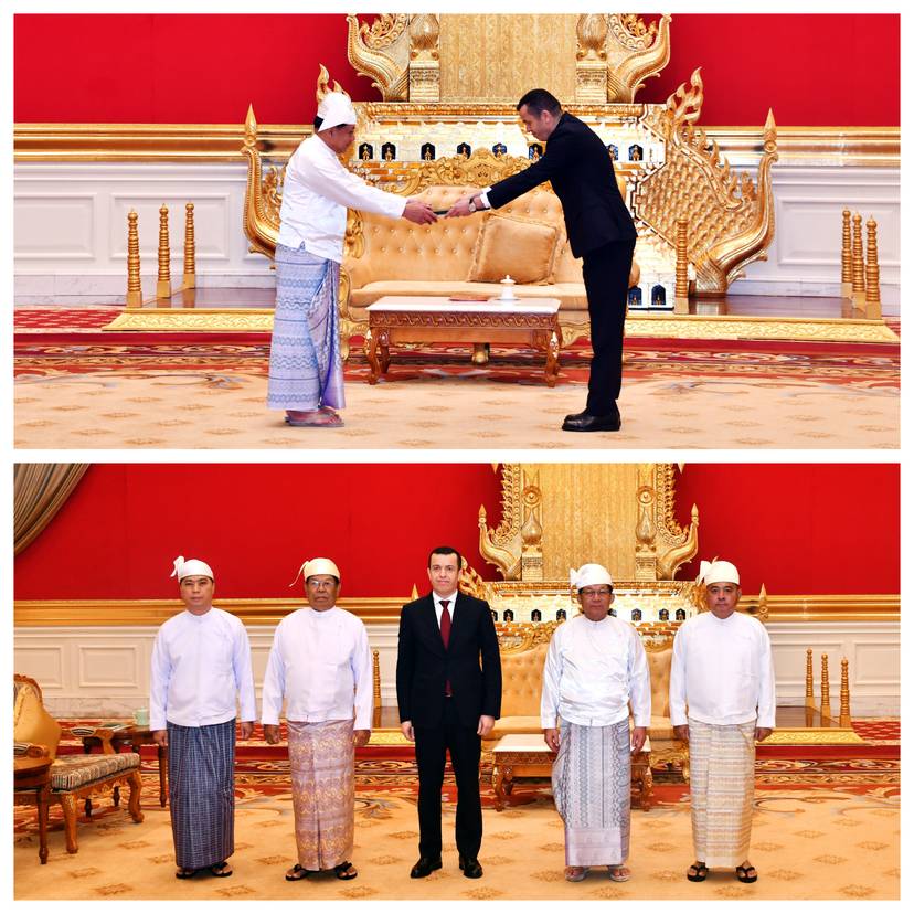 The Ambassador of Algeria presents his credentials to the Chairman of the State Security and Peace Commission of Myanmar